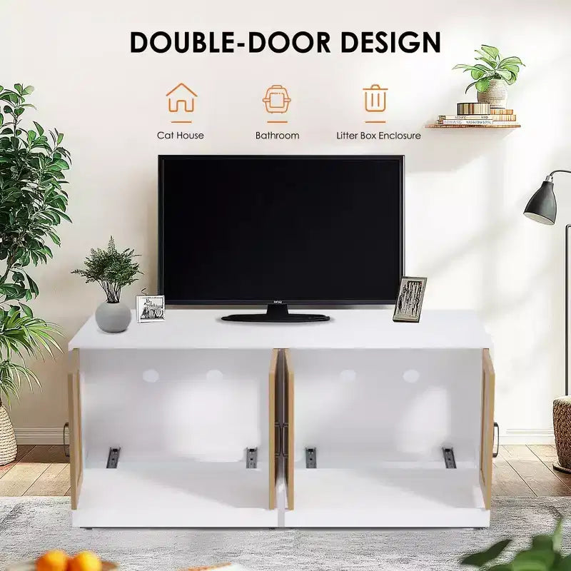 Double Litter Box Enclosure, Hidden Cat Litter Cabinet for Two Cats