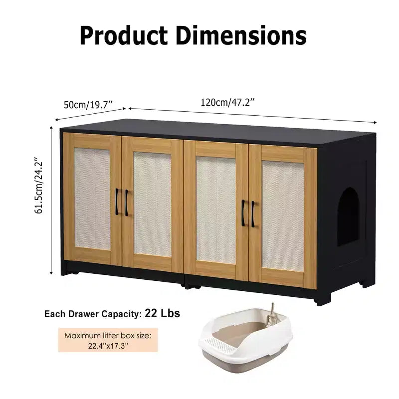 Double Litter Box Enclosure, Hidden Cat Litter Cabinet for Two Cats