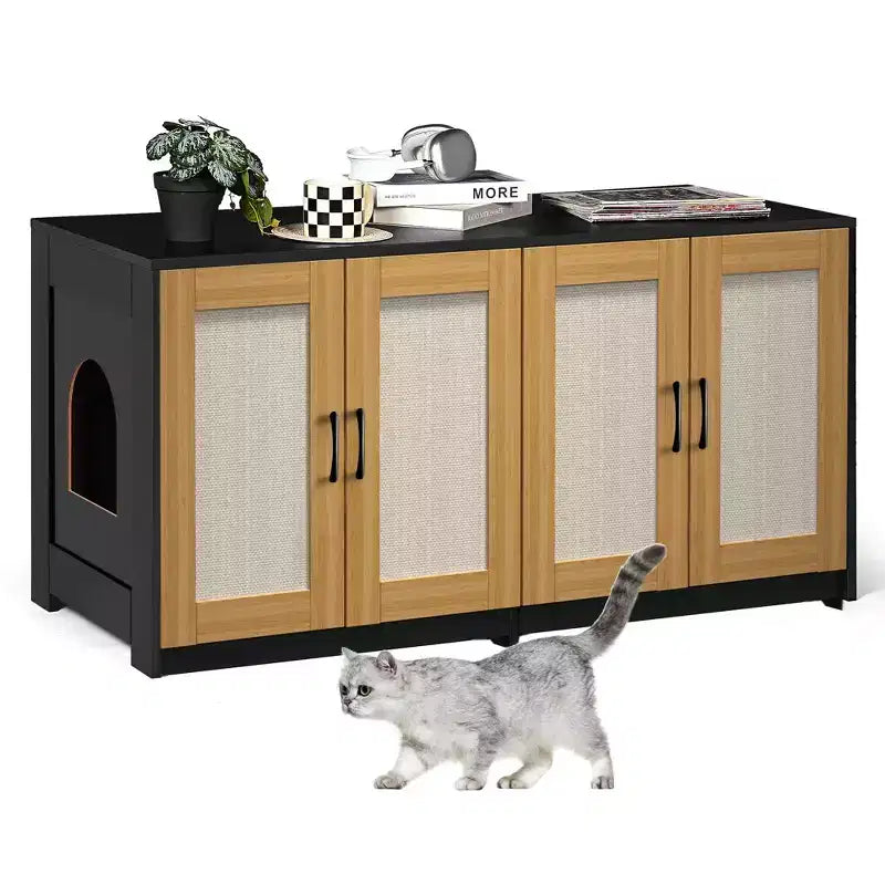 Double Litter Box Enclosure, Hidden Cat Litter Cabinet for Two Cats