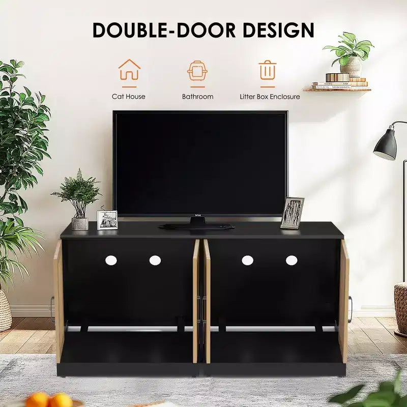 Double Litter Box Enclosure, Hidden Cat Litter Cabinet for Two Cats