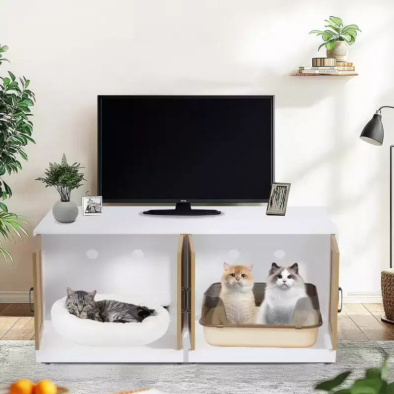 Double Litter Box Enclosure, Hidden Cat Litter Cabinet for Two Cats