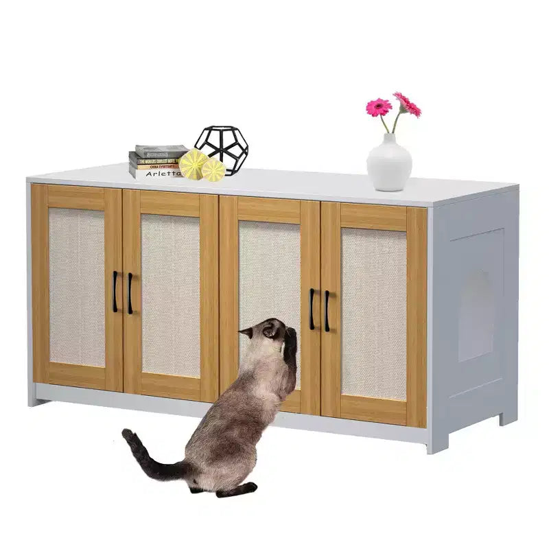 Double Litter Box Enclosure, Hidden Cat Litter Cabinet for Two Cats