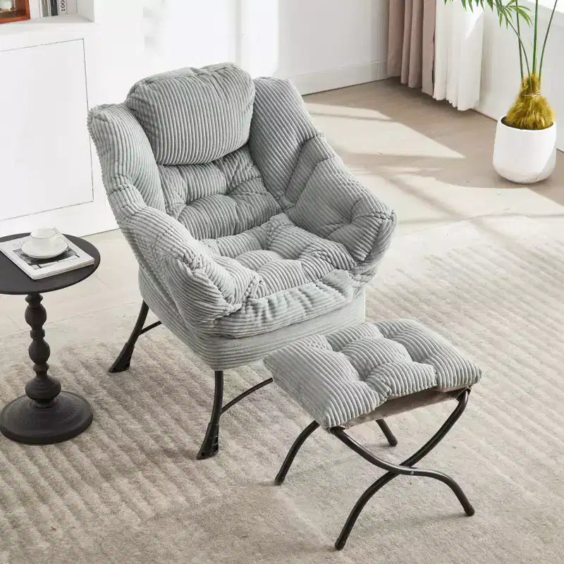 Lazy Chair with Ottoman, Modern Lounge Accent Chair with Armrests and a Side Pocket, Leisure Upholstered Sofa Chair Reading Chair with Footrest