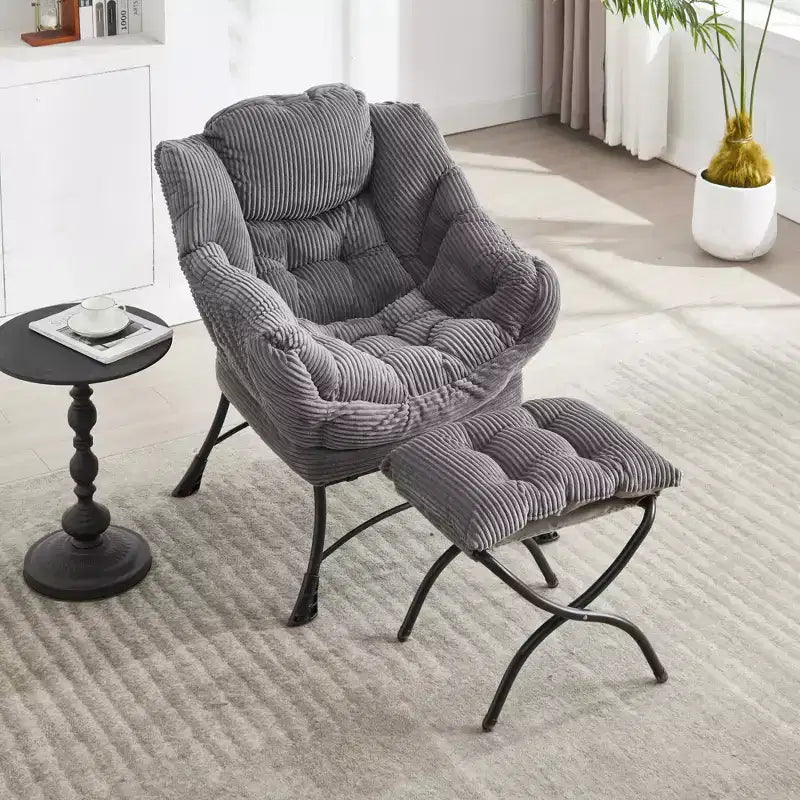 Lazy Chair with Ottoman, Modern Lounge Accent Chair with Armrests and a Side Pocket, Leisure Upholstered Sofa Chair Reading Chair with Footrest