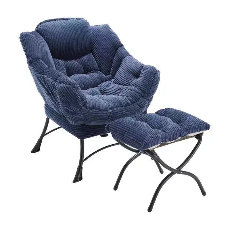Lazy Chair with Ottoman, Modern Lounge Accent Chair with Armrests and a Side Pocket, Leisure Upholstered Sofa Chair Reading Chair with Footrest