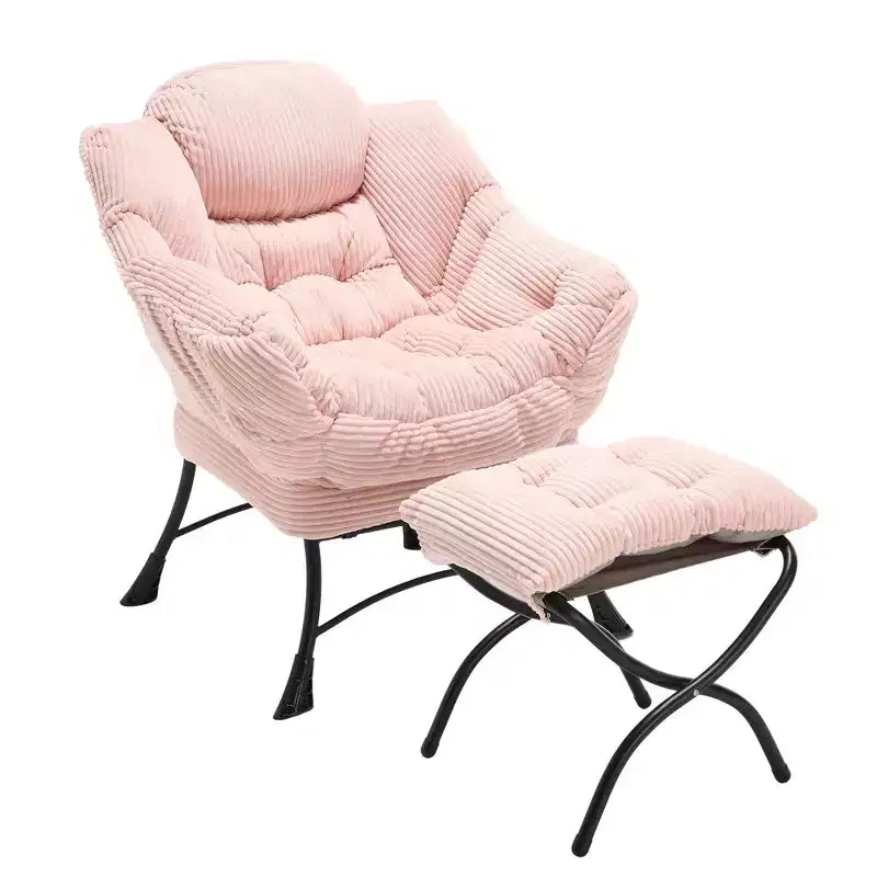 Lazy Chair with Ottoman, Modern Lounge Accent Chair with Armrests and a Side Pocket, Leisure Upholstered Sofa Chair Reading Chair with Footrest