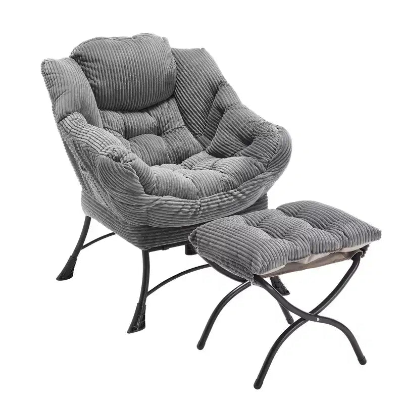 Lazy Chair with Ottoman, Modern Lounge Accent Chair with Armrests and a Side Pocket, Leisure Upholstered Sofa Chair Reading Chair with Footrest
