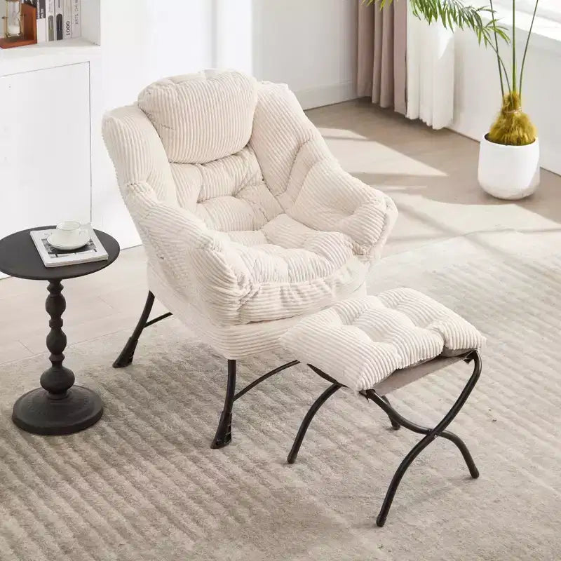 Lazy Chair with Ottoman, Modern Lounge Accent Chair with Armrests and a Side Pocket, Leisure Upholstered Sofa Chair Reading Chair with Footrest