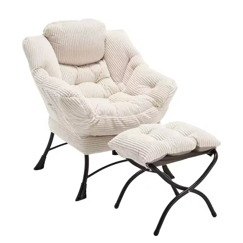 Lazy Chair with Ottoman, Modern Lounge Accent Chair with Armrests and a Side Pocket, Leisure Upholstered Sofa Chair Reading Chair with Footrest