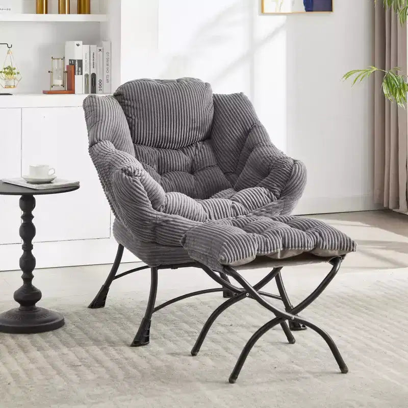 Lazy Chair with Ottoman, Modern Lounge Accent Chair with Armrests and a Side Pocket, Leisure Upholstered Sofa Chair Reading Chair with Footrest