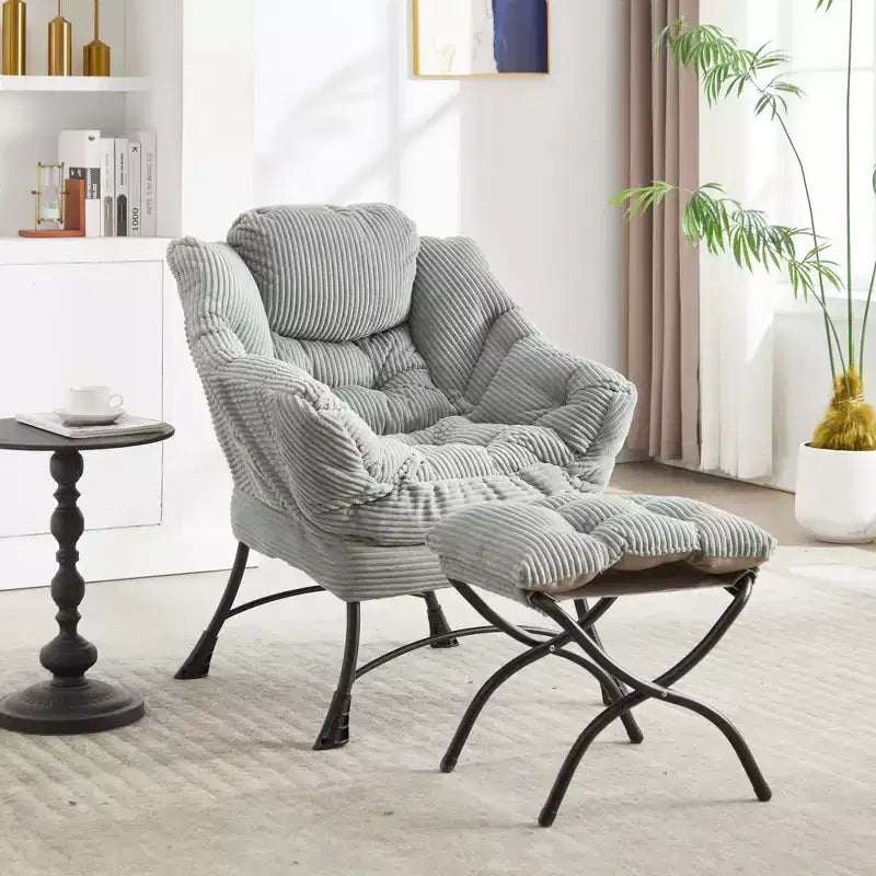 Lazy Chair with Ottoman, Modern Lounge Accent Chair with Armrests and a Side Pocket, Leisure Upholstered Sofa Chair Reading Chair with Footrest