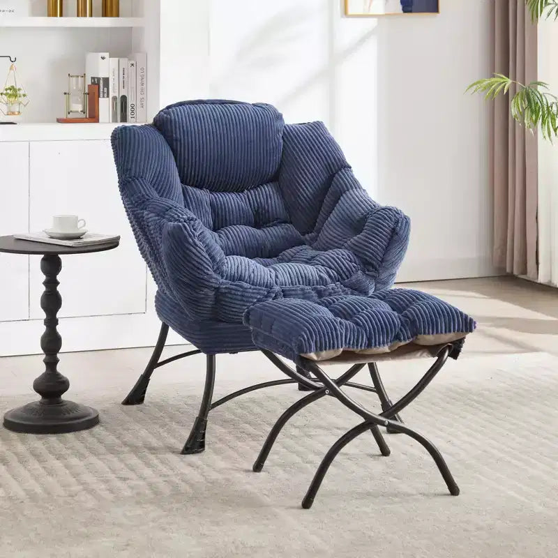Lazy Chair with Ottoman, Modern Lounge Accent Chair with Armrests and a Side Pocket, Leisure Upholstered Sofa Chair Reading Chair with Footrest