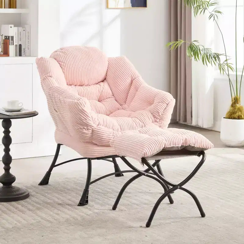 Lazy Chair with Ottoman, Modern Lounge Accent Chair with Armrests and a Side Pocket, Leisure Upholstered Sofa Chair Reading Chair with Footrest