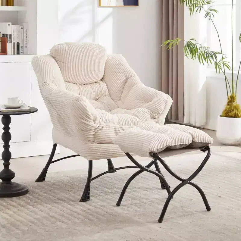 Lazy Chair with Ottoman, Modern Lounge Accent Chair with Armrests and a Side Pocket, Leisure Upholstered Sofa Chair Reading Chair with Footrest
