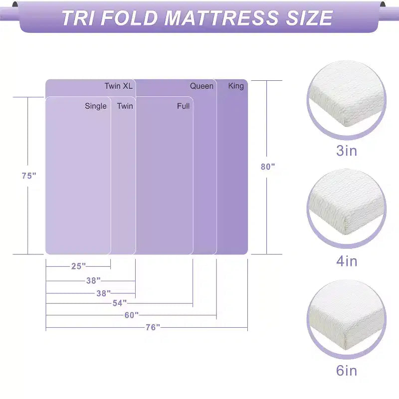 Matelas pliant en mousse à mémoire de forme 3-en-1 | Mousse à double soutien avec housse lavable pour lit d'appoint et lit escamotable