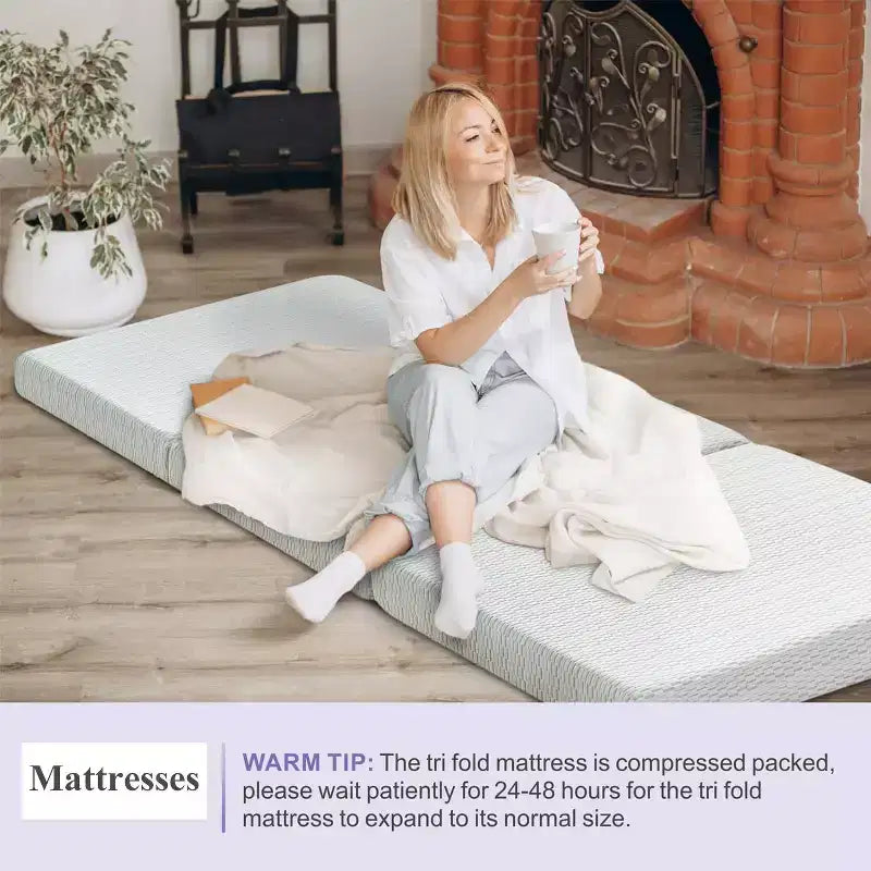 Matelas pliant en mousse à mémoire de forme 3-en-1 | Mousse à double soutien avec housse lavable pour lit d'appoint et lit escamotable