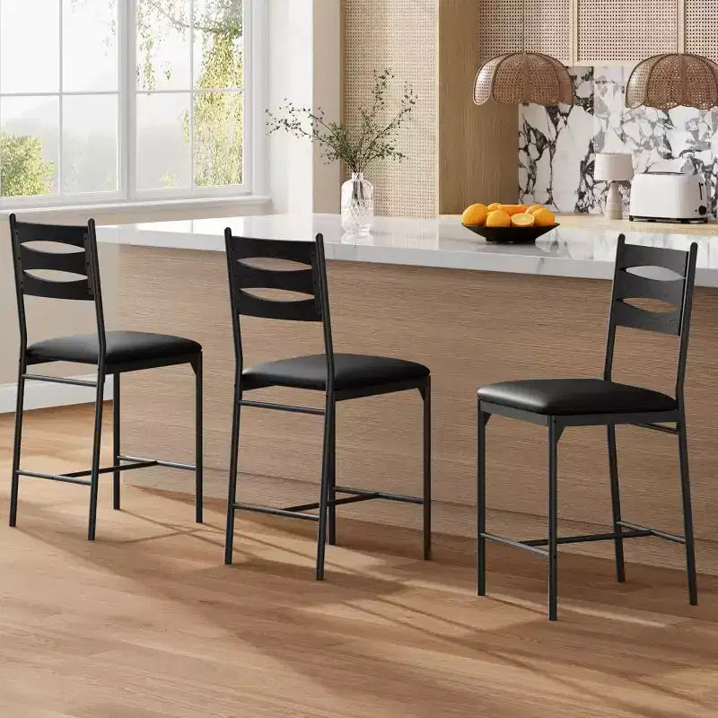 Dining chair set, wooden bar stools with backrest, footrest and thick cushion, suitable for kitchen island.