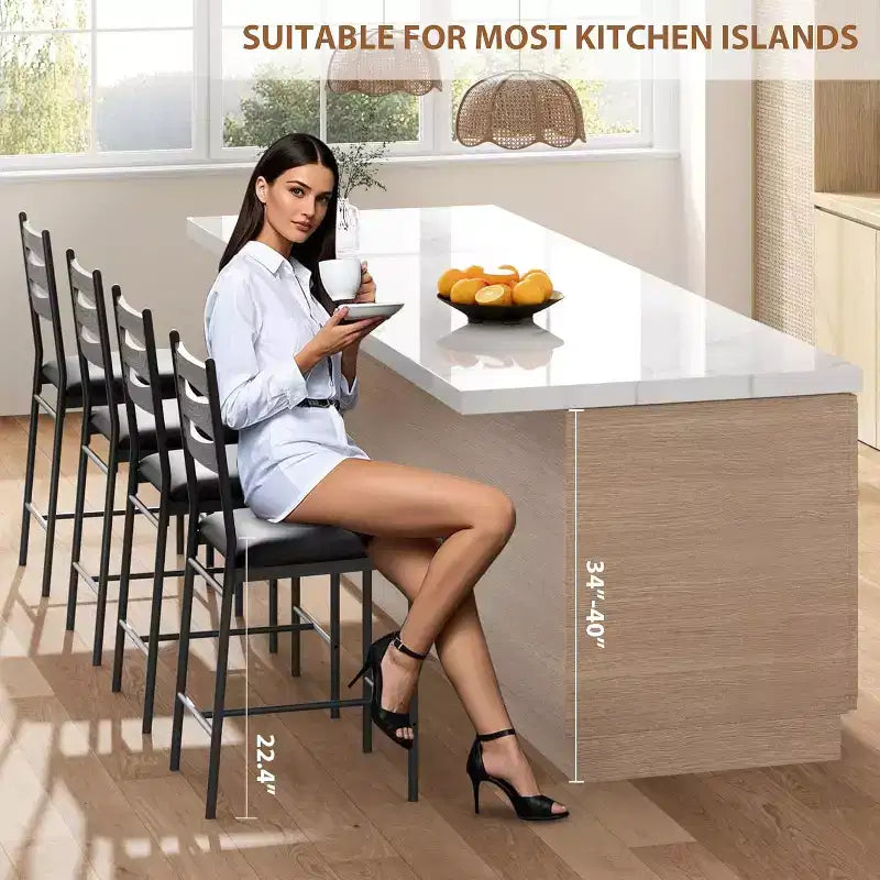 Dining chair set, wooden bar stools with backrest, footrest and thick cushion, suitable for kitchen island.