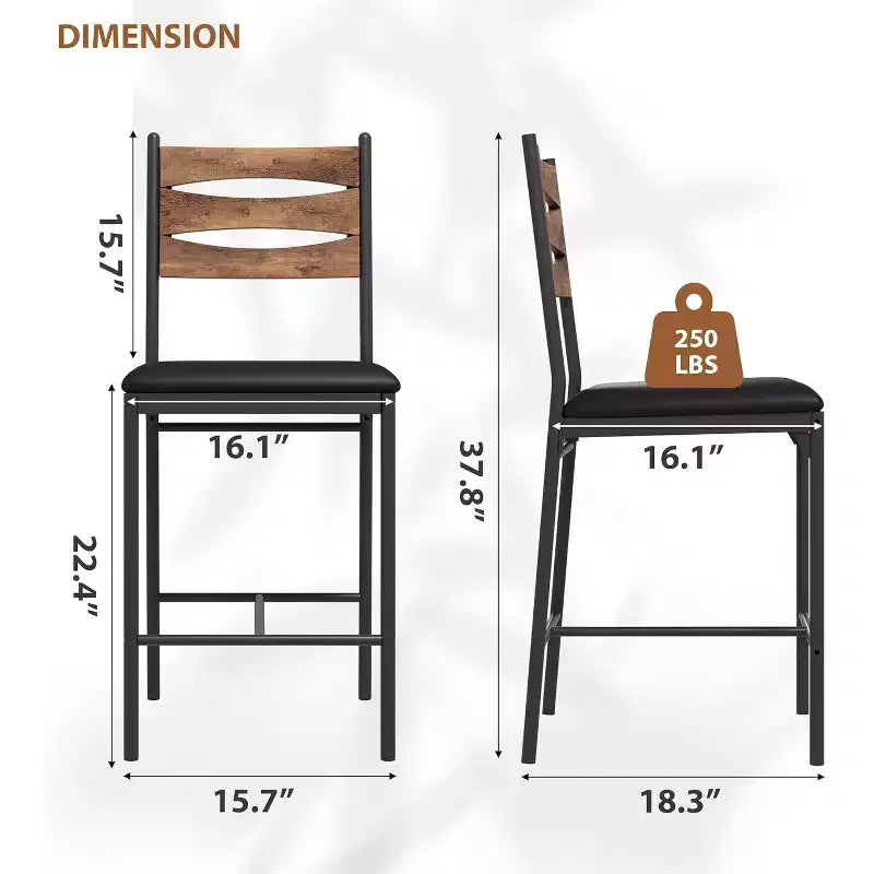 Dining chair set, wooden bar stools with backrest, footrest and thick cushion, suitable for kitchen island.