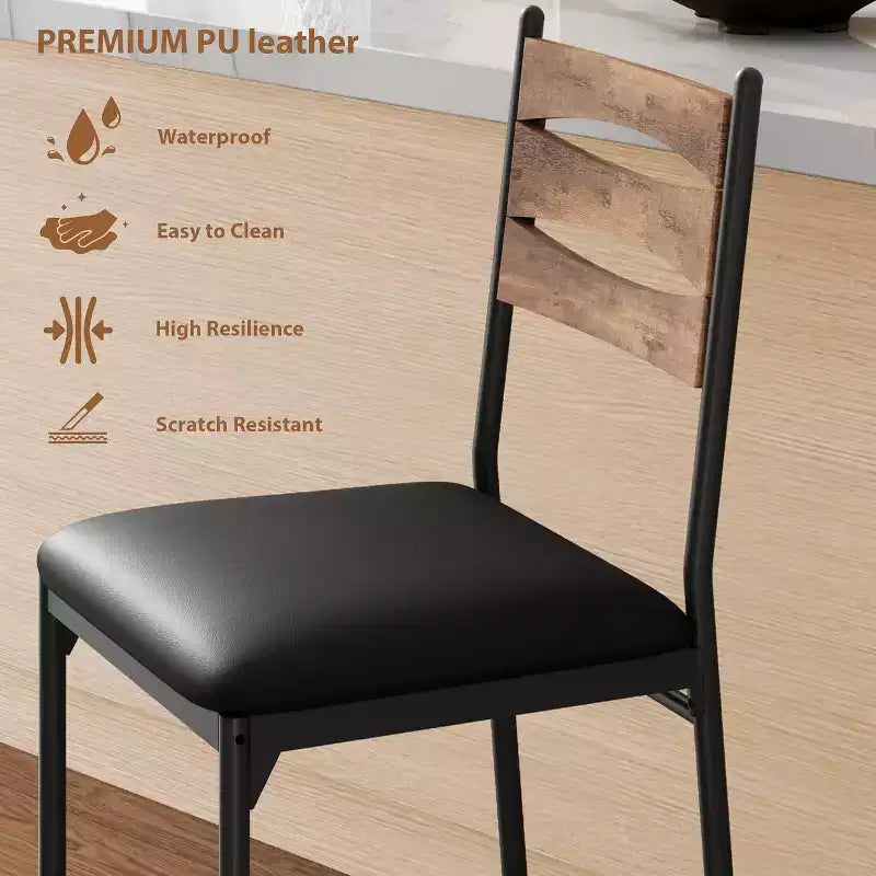 Dining chair set, wooden bar stools with backrest, footrest and thick cushion, suitable for kitchen island.
