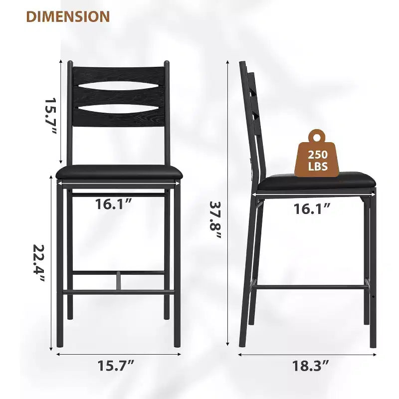 Dining chair set, wooden bar stools with backrest, footrest and thick cushion, suitable for kitchen island.