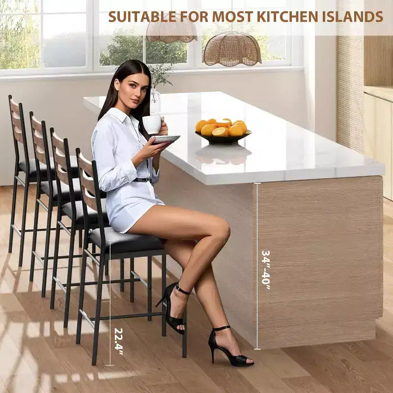 Dining chair set, wooden bar stools with backrest, footrest and thick cushion, suitable for kitchen island.