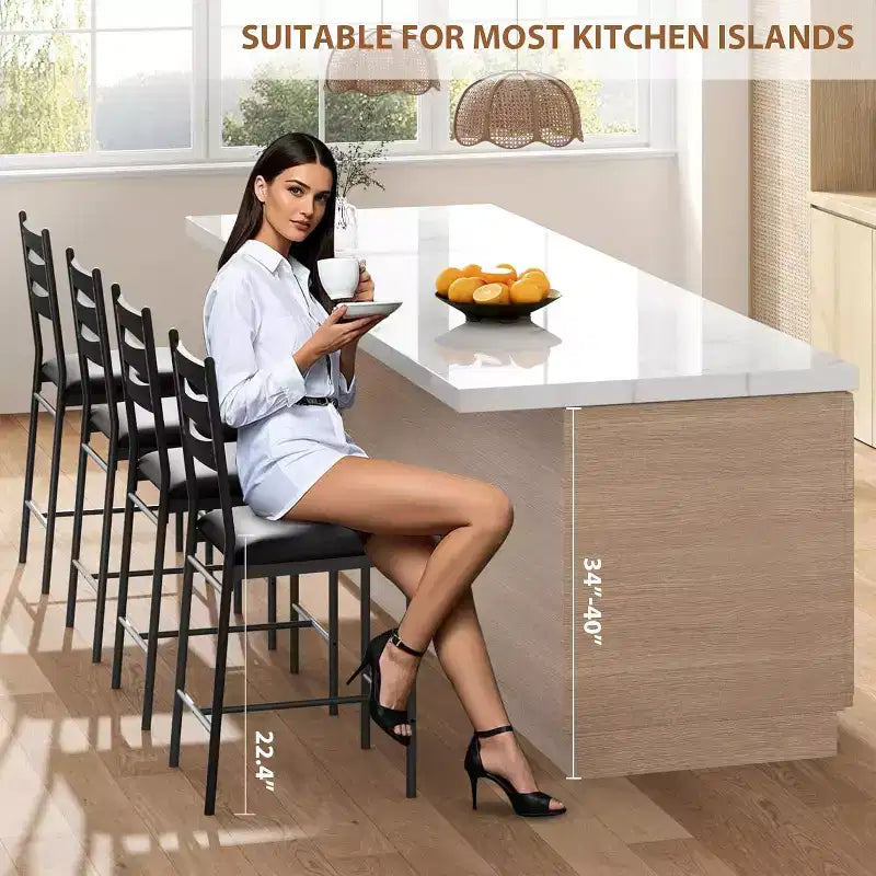 Dining chair set, wooden bar stools with backrest, footrest and thick cushion, suitable for kitchen island.