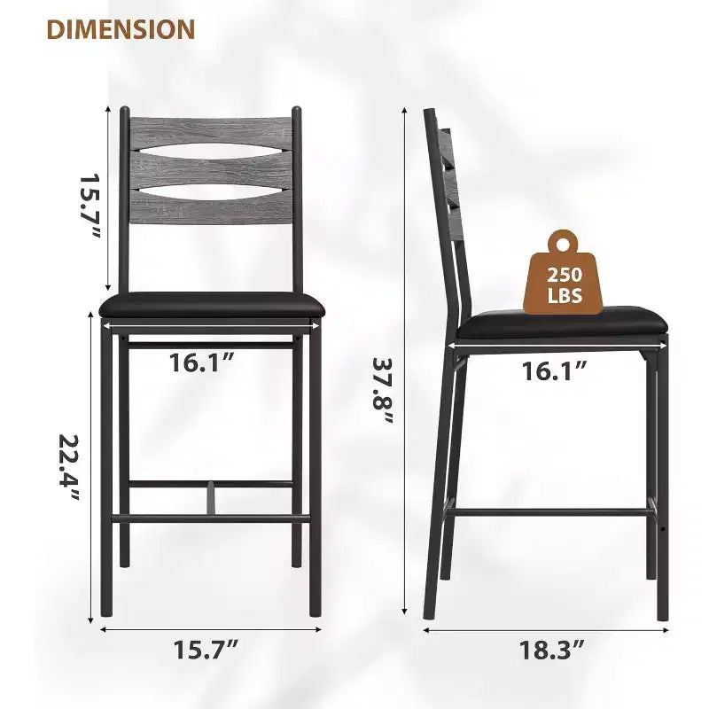 Dining chair set, wooden bar stools with backrest, footrest and thick cushion, suitable for kitchen island.