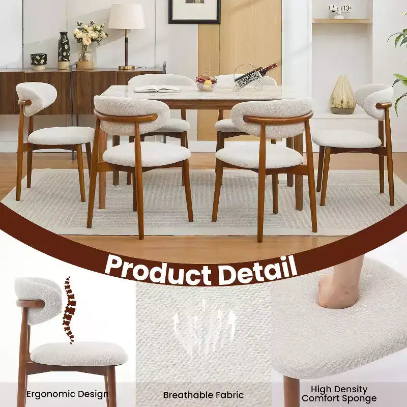 Wooden dining chair set, modern style fabric-upholstered dining chairs, kitchen side chairs, wooden legs, suitable for kitchen and dining room, beige