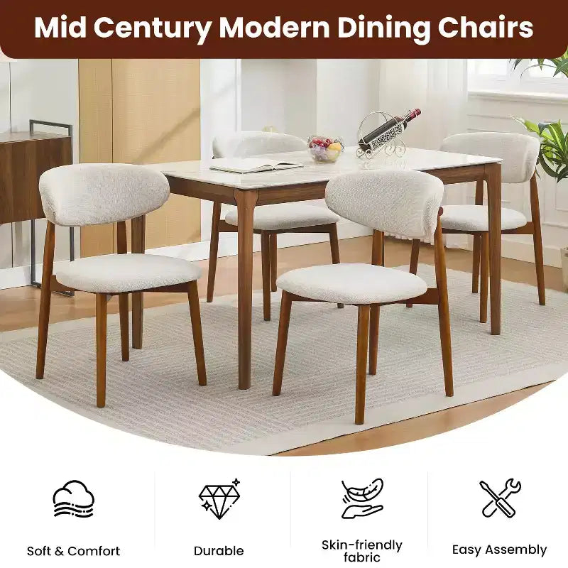 Wooden dining chair set, modern style fabric-upholstered dining chairs, kitchen side chairs, wooden legs, suitable for kitchen and dining room, beige
