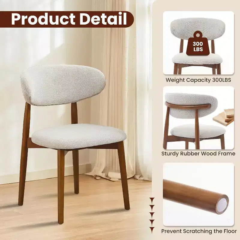 Wooden dining chair set, modern style fabric-upholstered dining chairs, kitchen side chairs, wooden legs, suitable for kitchen and dining room, beige