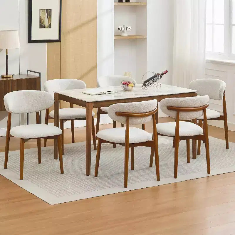 Wooden dining chair set, modern style fabric-upholstered dining chairs, kitchen side chairs, wooden legs, suitable for kitchen and dining room, beige