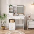 Modern Dressing Table With 5 Drawers, 3-Color LED Touchscreen, and Storage Organizer for Womens and Girls Bedrooms.