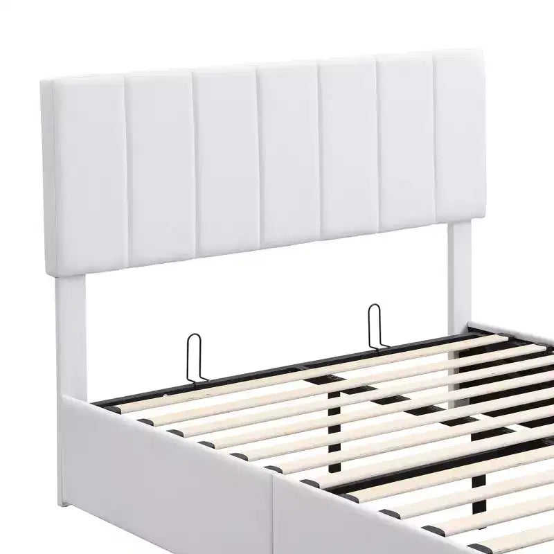 Full/Queen Platform Bed with Hydraulic Storage System, Linen Upholstered Wooden Bed Frame for Bedroom