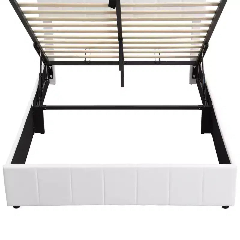 Full/Queen Platform Bed with Hydraulic Storage System, Linen Upholstered Wooden Bed Frame for Bedroom
