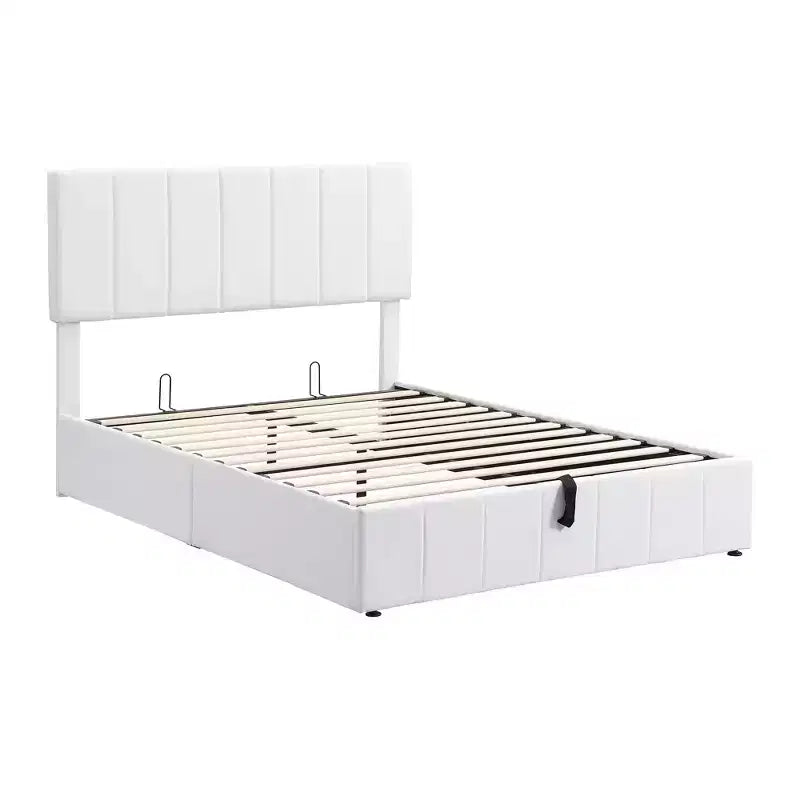 Full/Queen Platform Bed with Hydraulic Storage System, Linen Upholstered Wooden Bed Frame for Bedroom