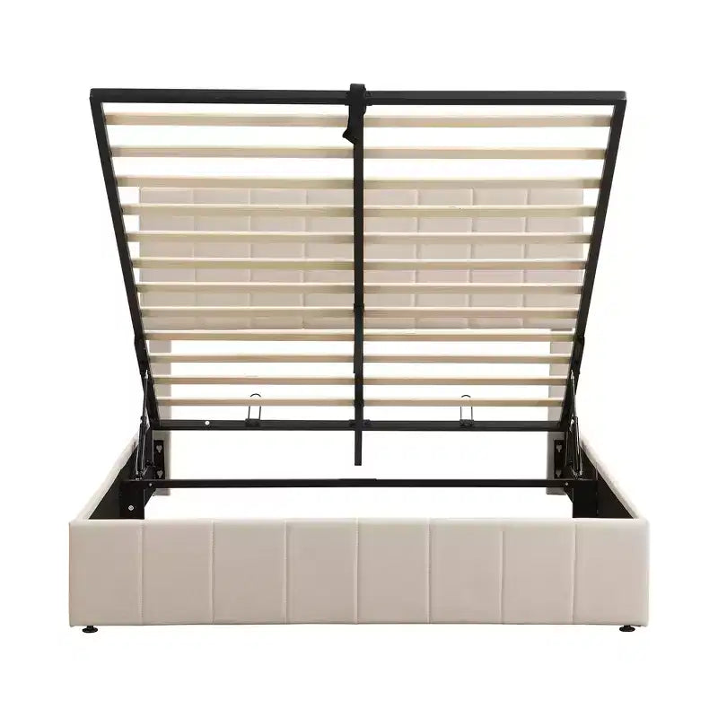 Full/Queen Platform Bed with Hydraulic Storage System, Linen Upholstered Wooden Bed Frame for Bedroom