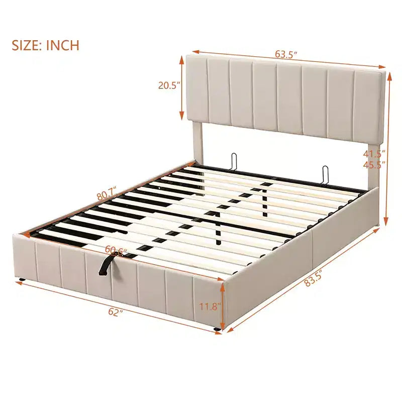 Full/Queen Platform Bed with Hydraulic Storage System, Linen Upholstered Wooden Bed Frame for Bedroom