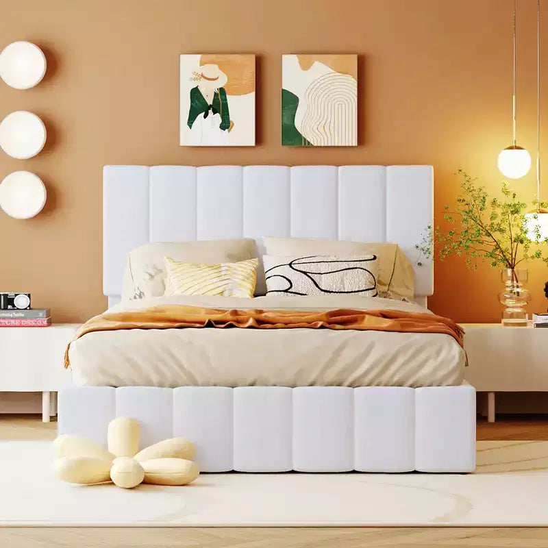 Full/Queen Platform Bed with Hydraulic Storage System, Linen Upholstered Wooden Bed Frame for Bedroom