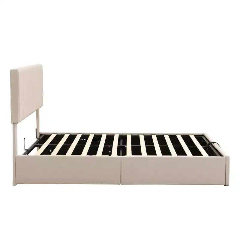 Full/Queen Platform Bed with Hydraulic Storage System, Linen Upholstered Wooden Bed Frame for Bedroom