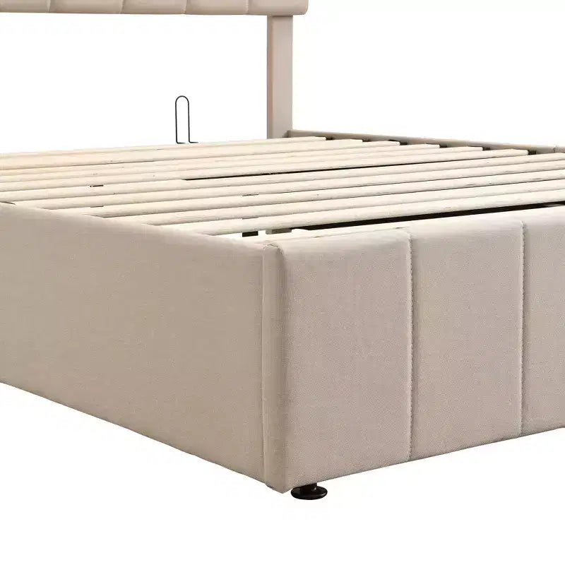 Full/Queen Platform Bed with Hydraulic Storage System, Linen Upholstered Wooden Bed Frame for Bedroom