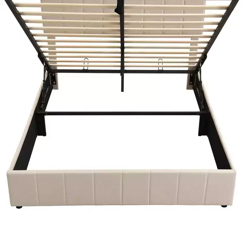 Full/Queen Platform Bed with Hydraulic Storage System, Linen Upholstered Wooden Bed Frame for Bedroom