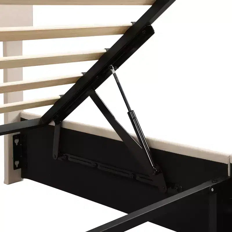 Full/Queen Platform Bed with Hydraulic Storage System, Linen Upholstered Wooden Bed Frame for Bedroom