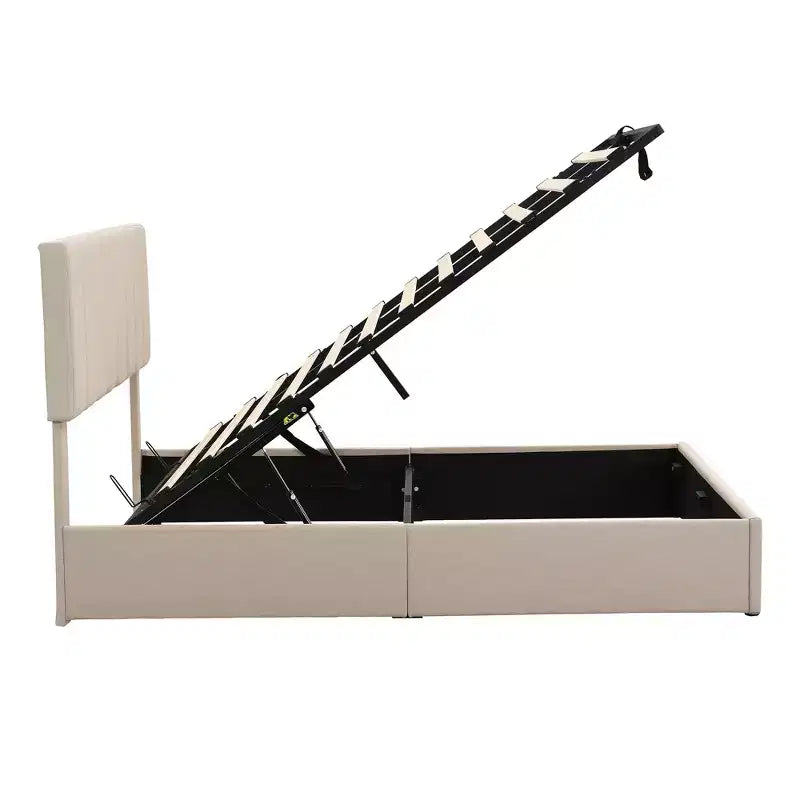 Full/Queen Platform Bed with Hydraulic Storage System, Linen Upholstered Wooden Bed Frame for Bedroom