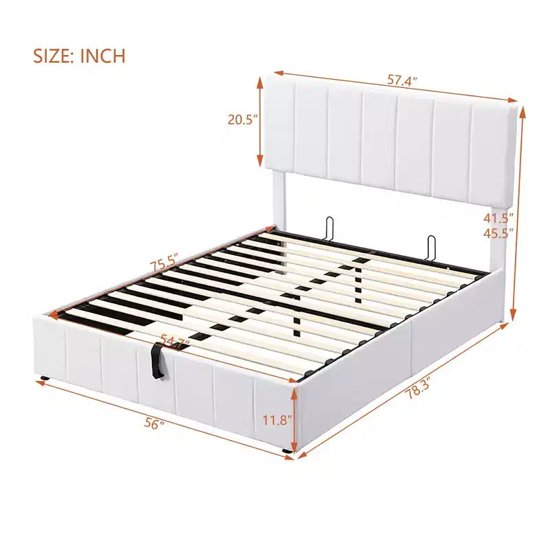 Full/Queen Platform Bed with Hydraulic Storage System, Linen Upholstered Wooden Bed Frame for Bedroom