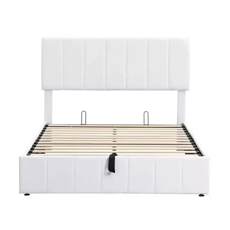 Full/Queen Platform Bed with Hydraulic Storage System, Linen Upholstered Wooden Bed Frame for Bedroom