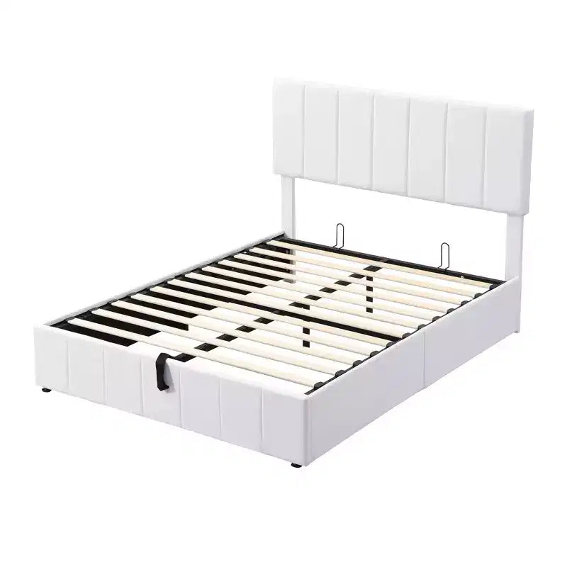 Full/Queen Platform Bed with Hydraulic Storage System, Linen Upholstered Wooden Bed Frame for Bedroom