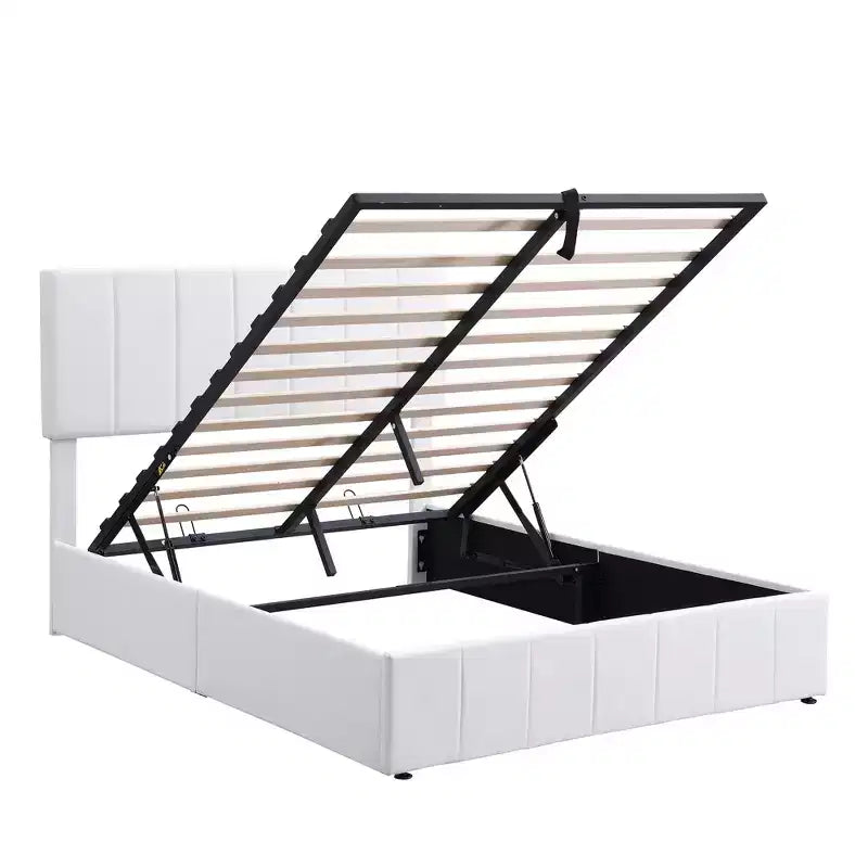 Full/Queen Platform Bed with Hydraulic Storage System, Linen Upholstered Wooden Bed Frame for Bedroom