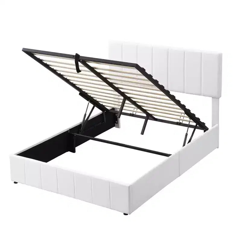 Full/Queen Platform Bed with Hydraulic Storage System, Linen Upholstered Wooden Bed Frame for Bedroom