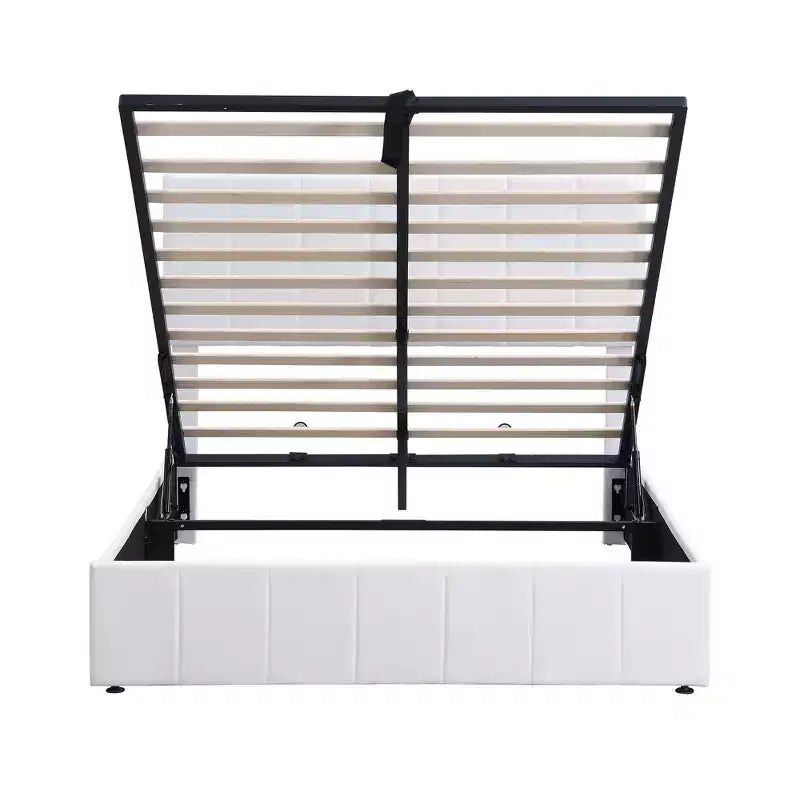 Full/Queen Platform Bed with Hydraulic Storage System, Linen Upholstered Wooden Bed Frame for Bedroom
